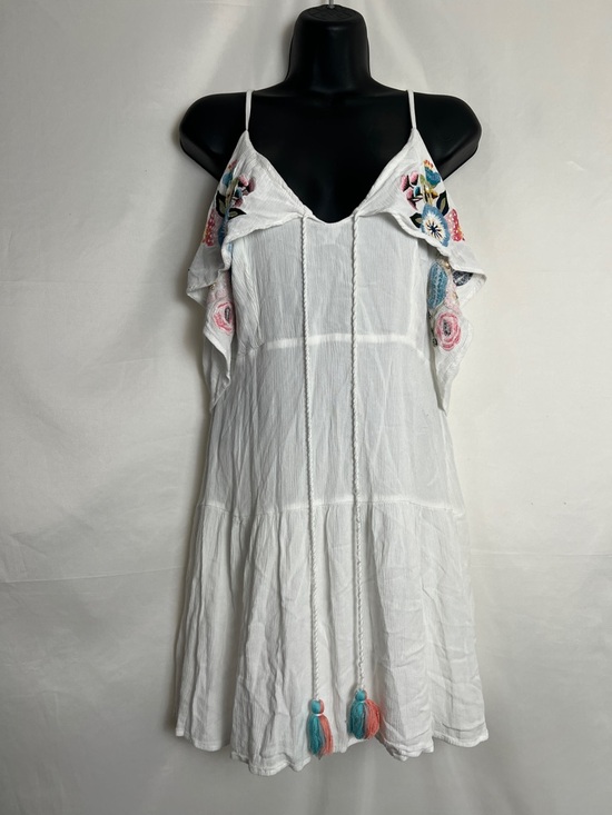Rahi Cali Dresses & Skirts - White Spaghetti-Strap Dress with Floral Embroidery